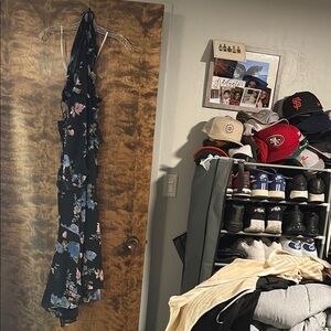 Lulu's Black and Blue Long Sleeve Halter Sundress